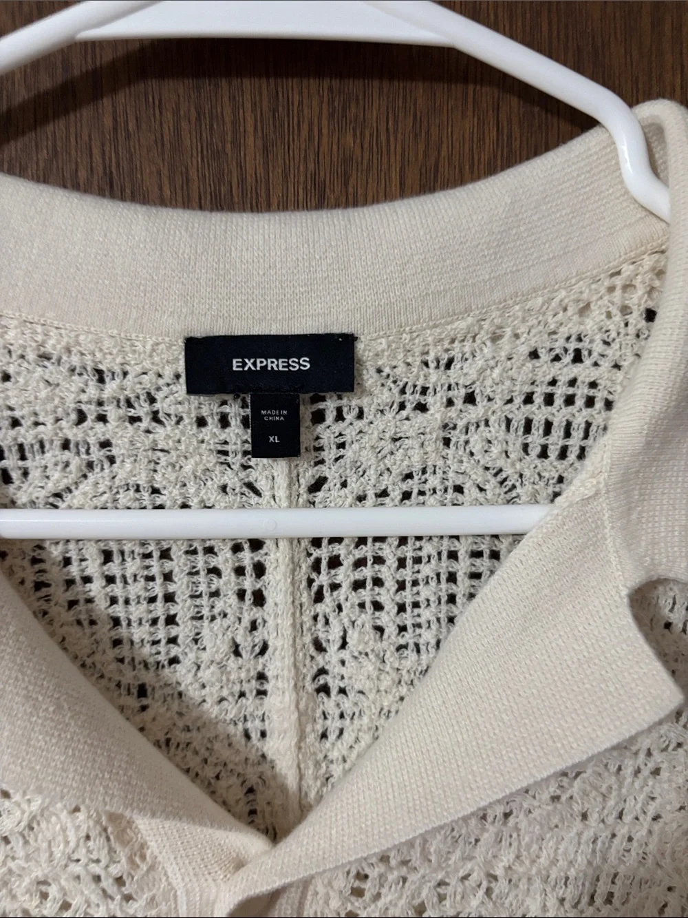 Express Men's Cream Open-Knit Short-Sleeve Shirt Jacket